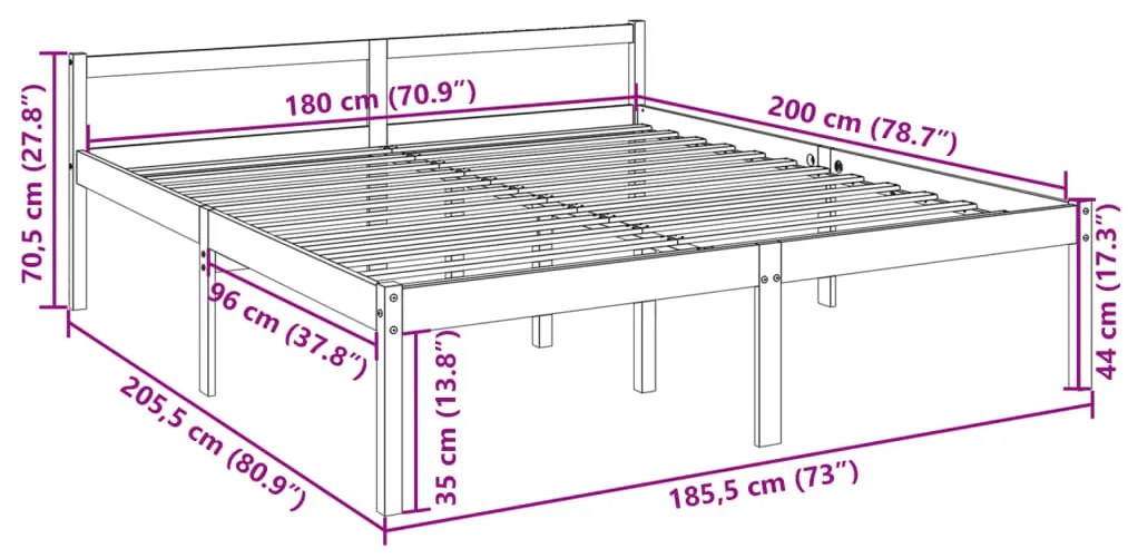 Cama para idosos super king size 180x200 cm pinho maciço branco