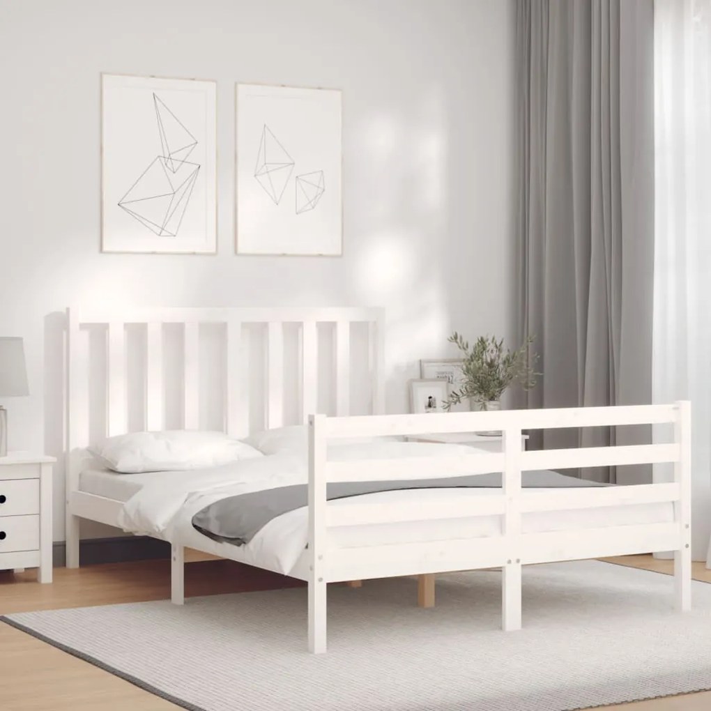 Estrutura de cama com cabeceira 120x200cm madeira maciça branco