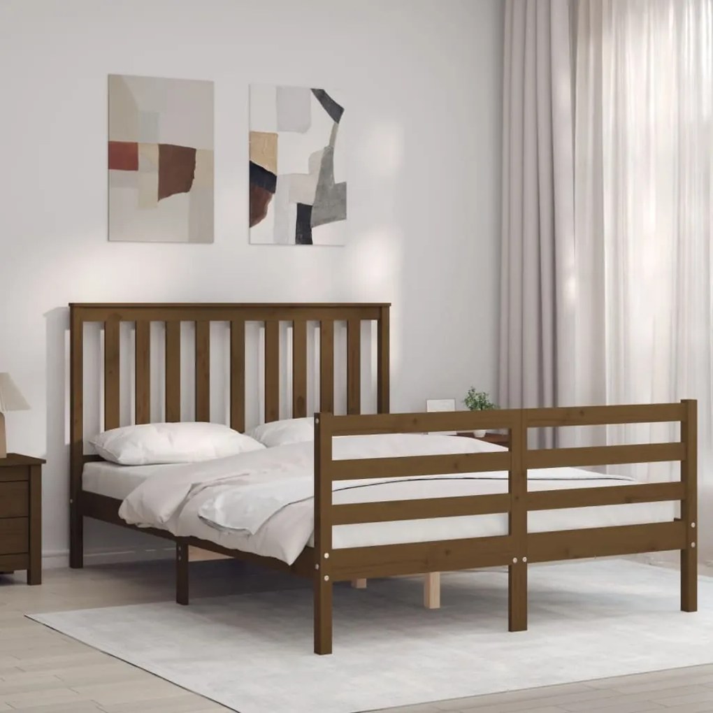 Estrutura cama casal com cabeceira madeira maciça castanho-mel