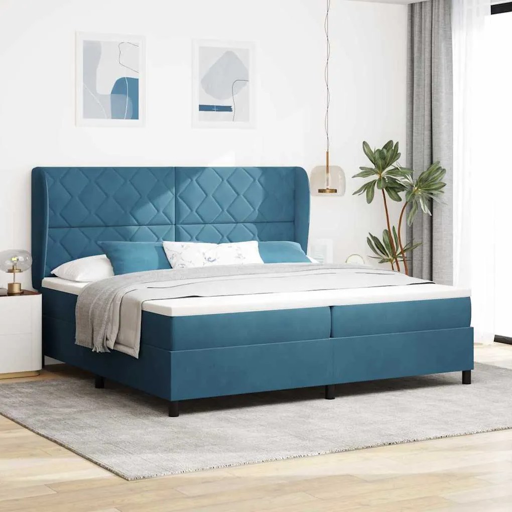 vidaXL Cama Box com colchão Azul Escuro 200 x 200 cm Poliéster