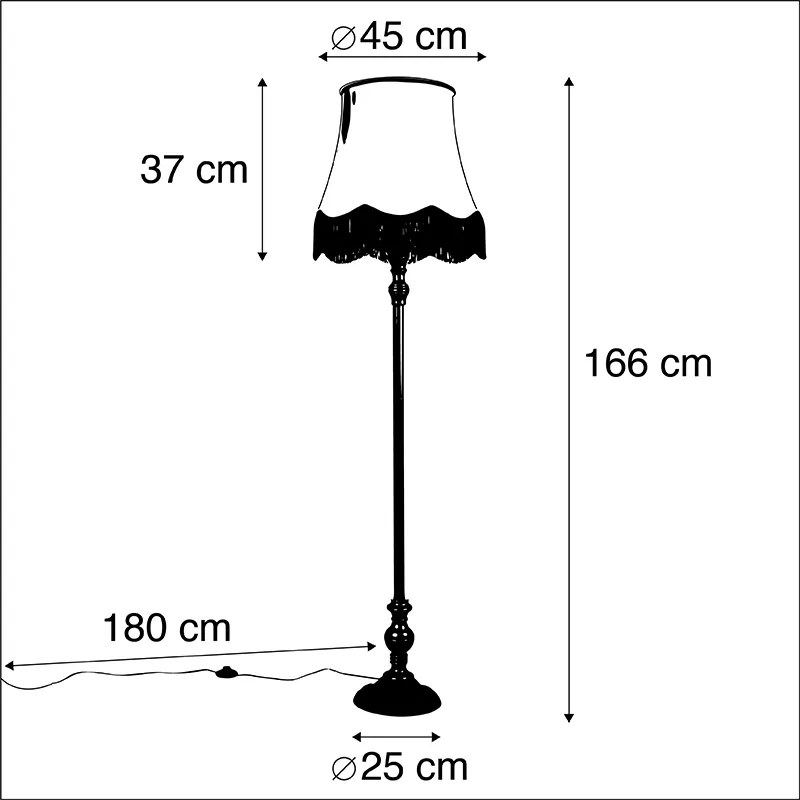 Candeeiro de pé preto com cúpula Granny dourada - Clássico Clássico / Antigo