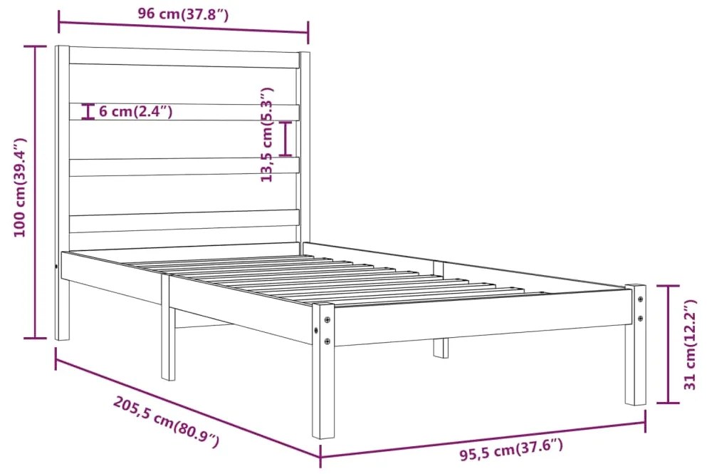 Cama sem colchão 90x200 cm madeira de pinho maciça branco