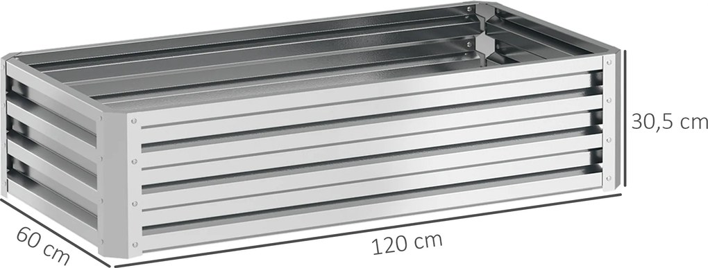 Floreira de Aço Galvanizado para Cultivar Plantas Flores Floreira Exterior Retangular com Fundo Aberto 120x60x30,5 cm Prata