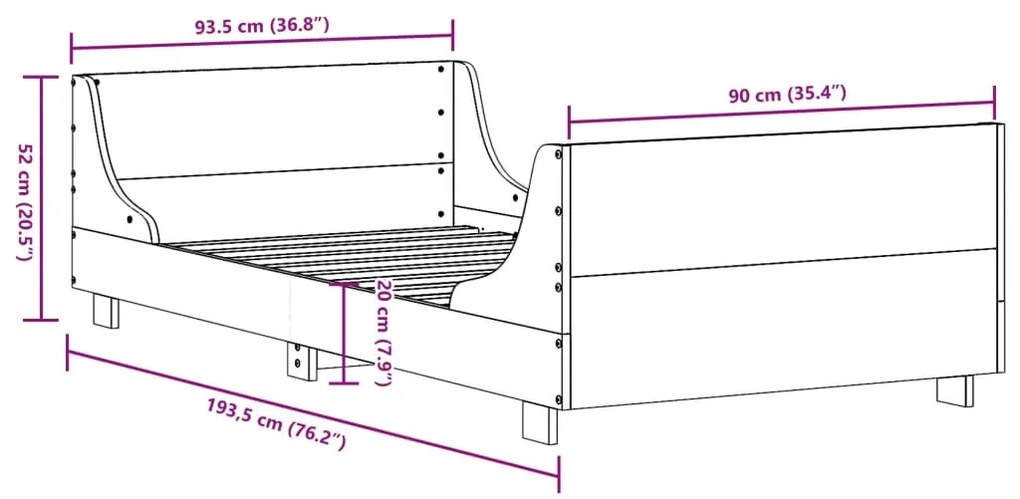 Cama sem colchão 90x190 cm madeira de pinho maciça branco