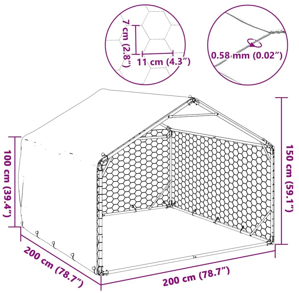Canil exterior para cães com cobertura 2x2x1,5m aço galvanizado