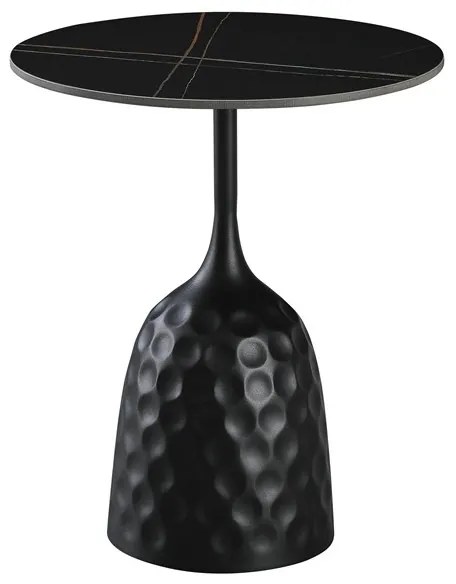 Mesa apoio CAVEZZO, tampo cerâmica mármore preto, 50 cms de diâmetro preta,