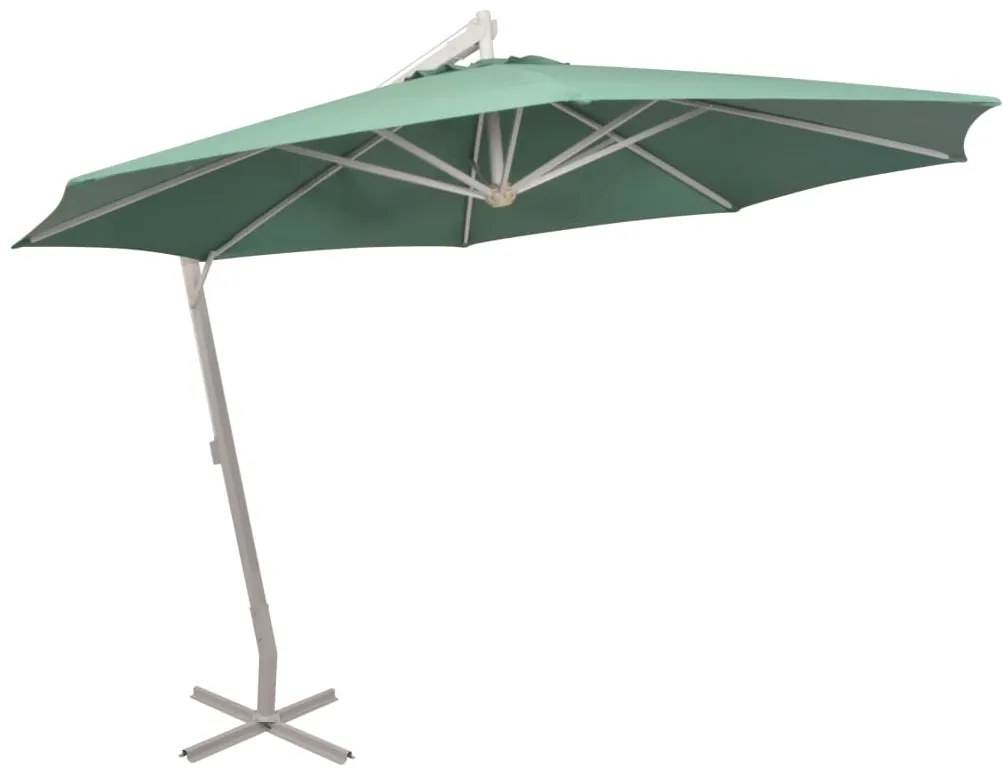 vidaXL Guarda-sol suspenso com poste de alumínio 350 cm verde