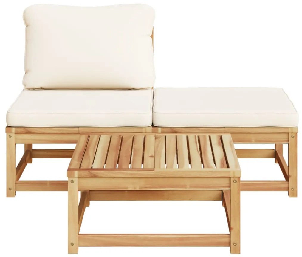 3 pcs conjunto lounge de jardim c/ almofadões acácia maciça