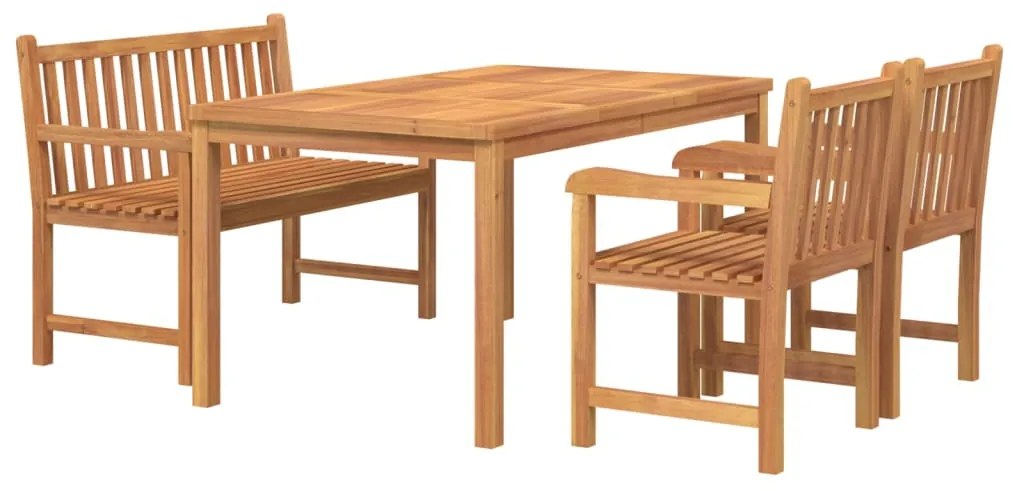 4 pcs conjunto de jantar p/ jardim madeira de teca maciça