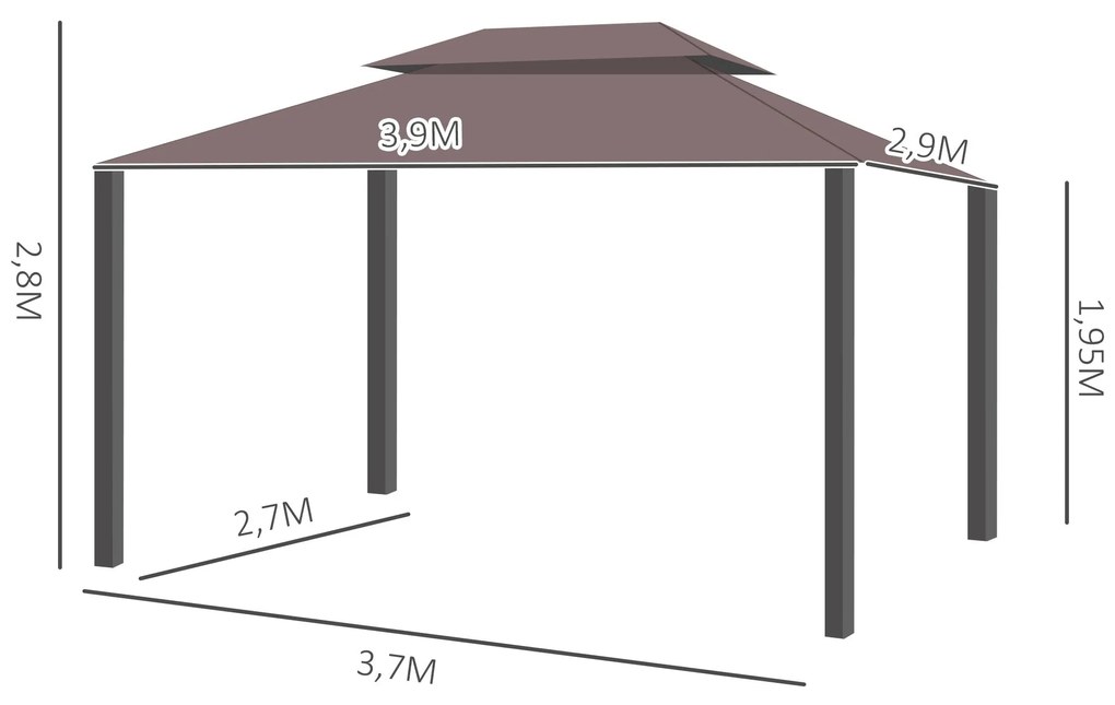 Outsunny Pérgola de Jardim 4x3m Pérgola de Alumínio com Teto de Ventil