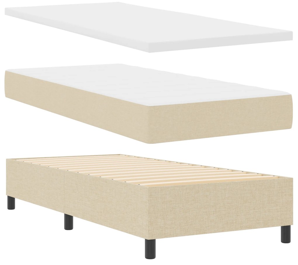 Cama Box Spring com Colchão e Banco Creme 90x200 cm Tecido