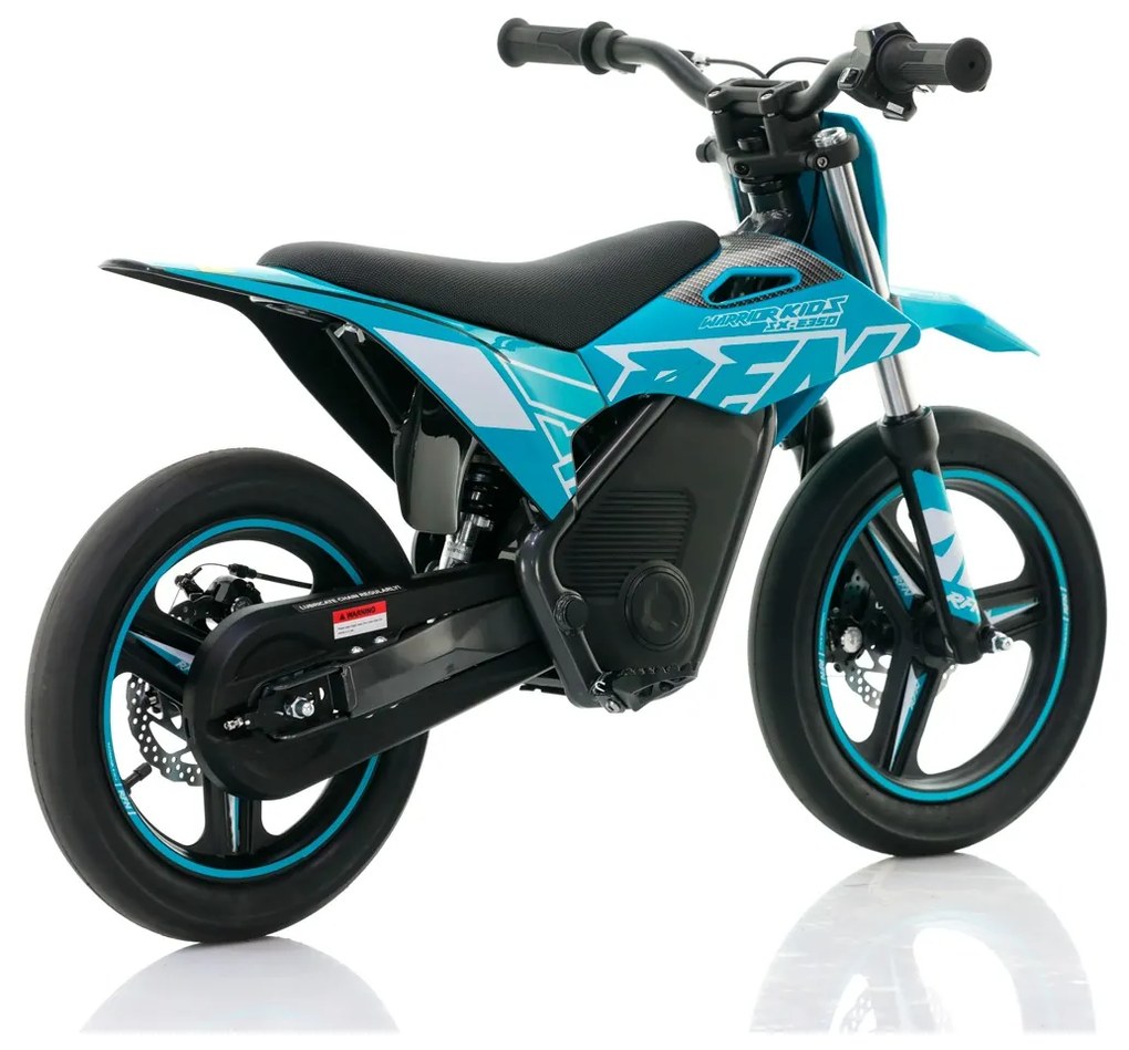 Mini moto elétrica para crianças velocidade até 30Km/h C/Limitador RFN SX-E350 WARRIOR 350W Supermotard 14/14” Azul Celeste