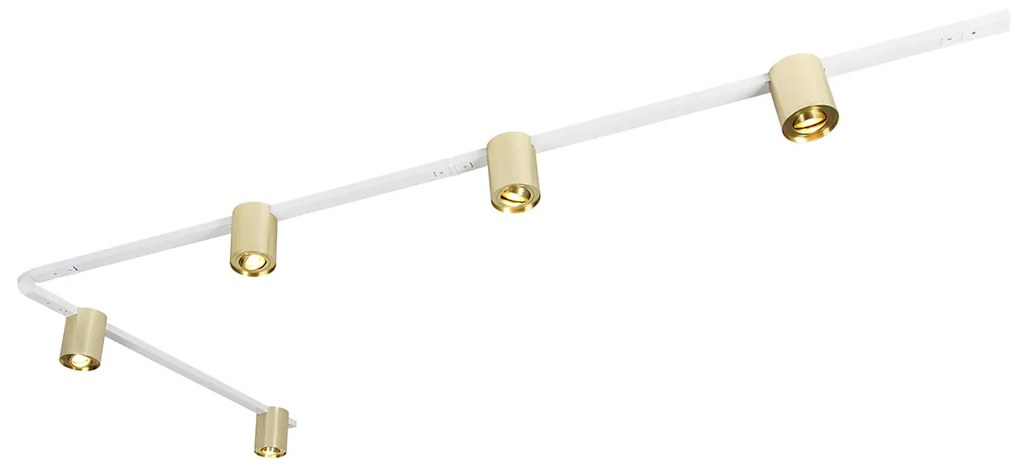Sistema de calhas dourado e branco com 5 focos monofásicos - Rondoo Up Moderno