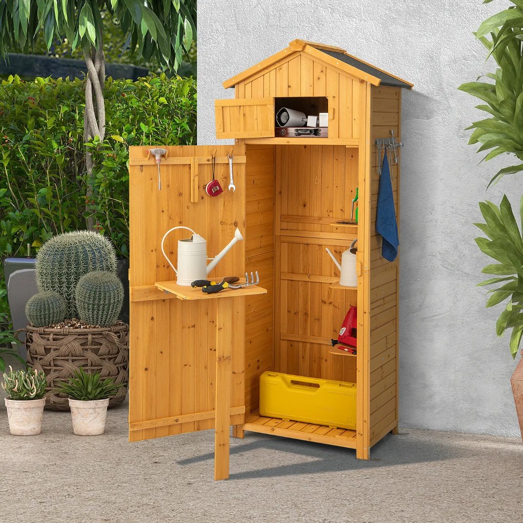 Abrigo armário de arrumação exterior para jardim Porta com fechadura Mesa dobrável Ganchos Organizador de ferramentas 75 x 50 x 180,5 cm