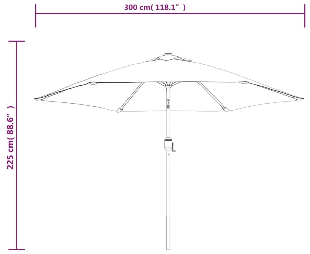 Guarda-sol exterior com luzes LED e poste aço 300 cm antracite