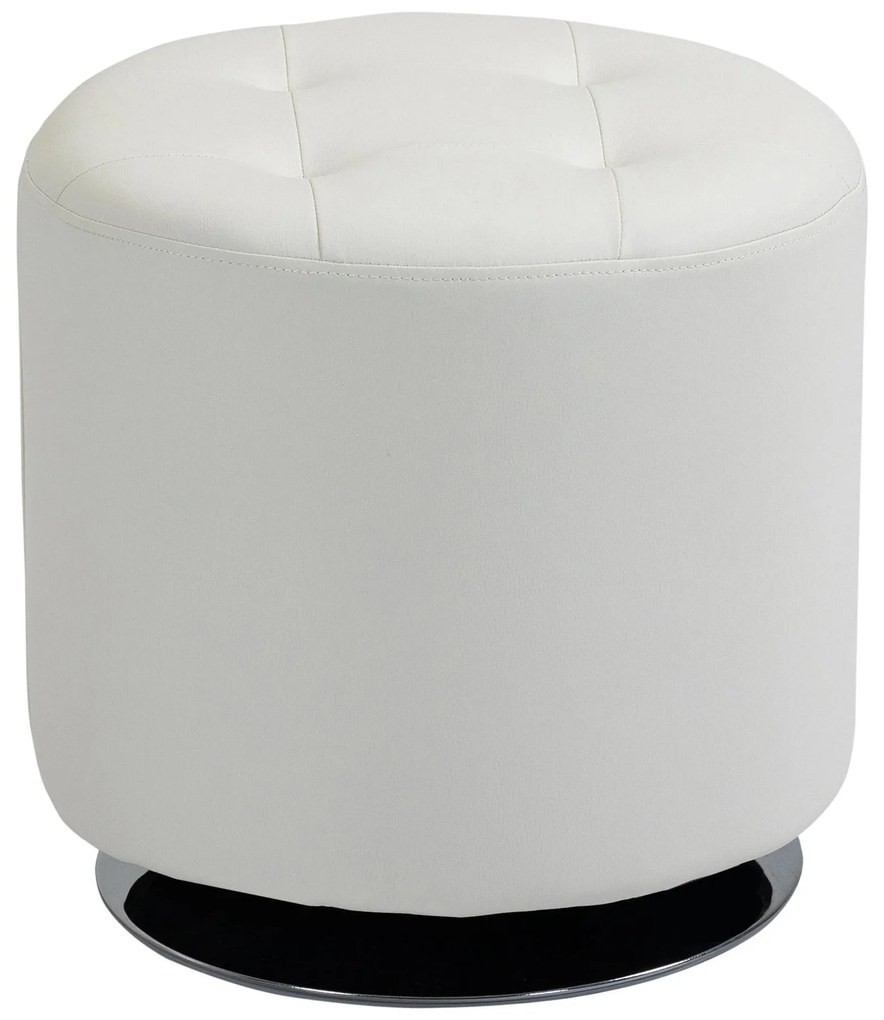 HOMCOM Apoio para os pés Otomano Giratório Banco Puff Redondo Estofado em Couro Sintético de Estilo Moderno para Dormitório Entrada Sala de Estar Ø45,5x44,5cm Branco