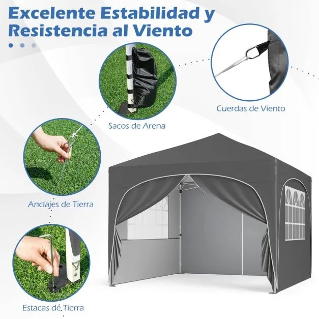 Tenda Jardim. Festas, Eventos 3 x 3 m Pop UP com 4 Paredes om4 Sacos de Areia, com Bolsa Transporte Cinzenta