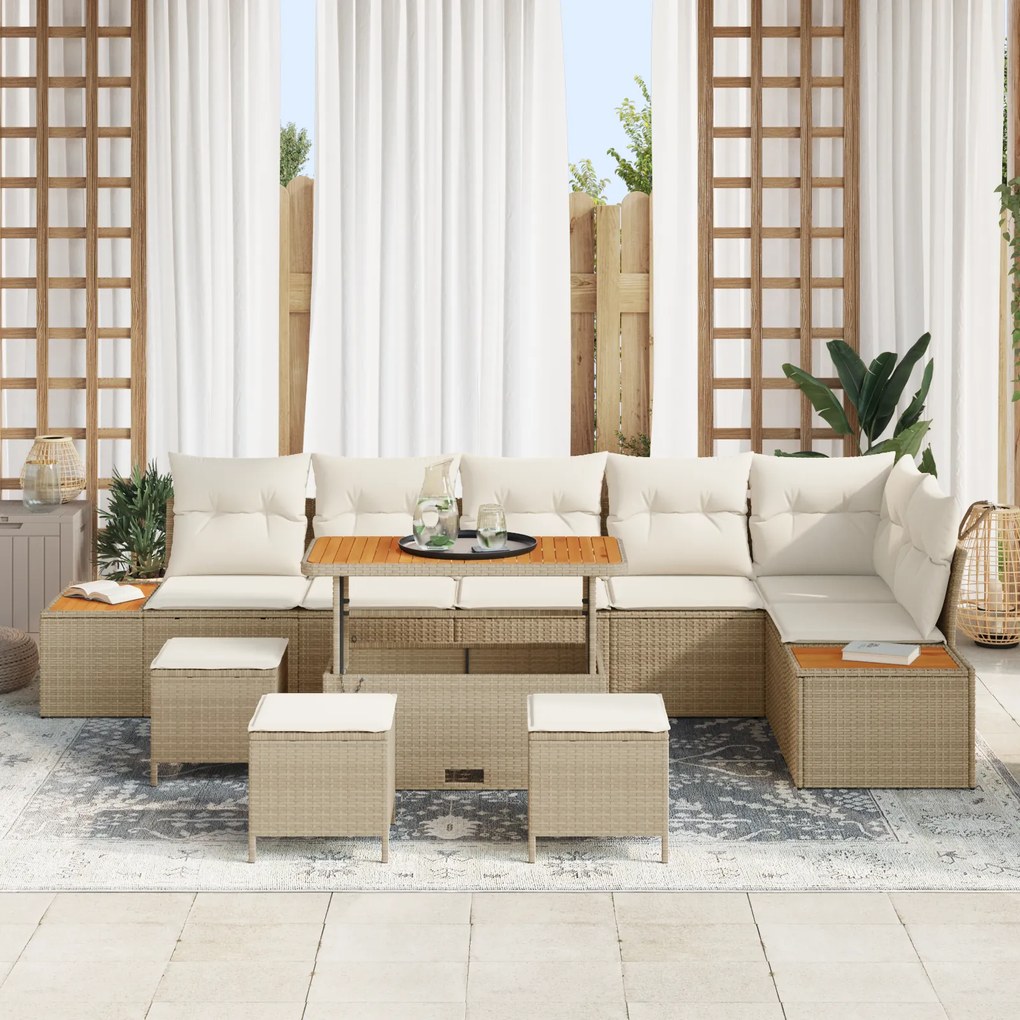 Conjunto de Sofá de Jardim vidaXL de 10 peças com Almofadas Bege Ratta