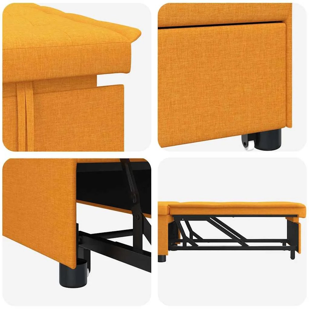 Sofá-cama 3 em 1 com design retrátil em tecido amarelo escuro