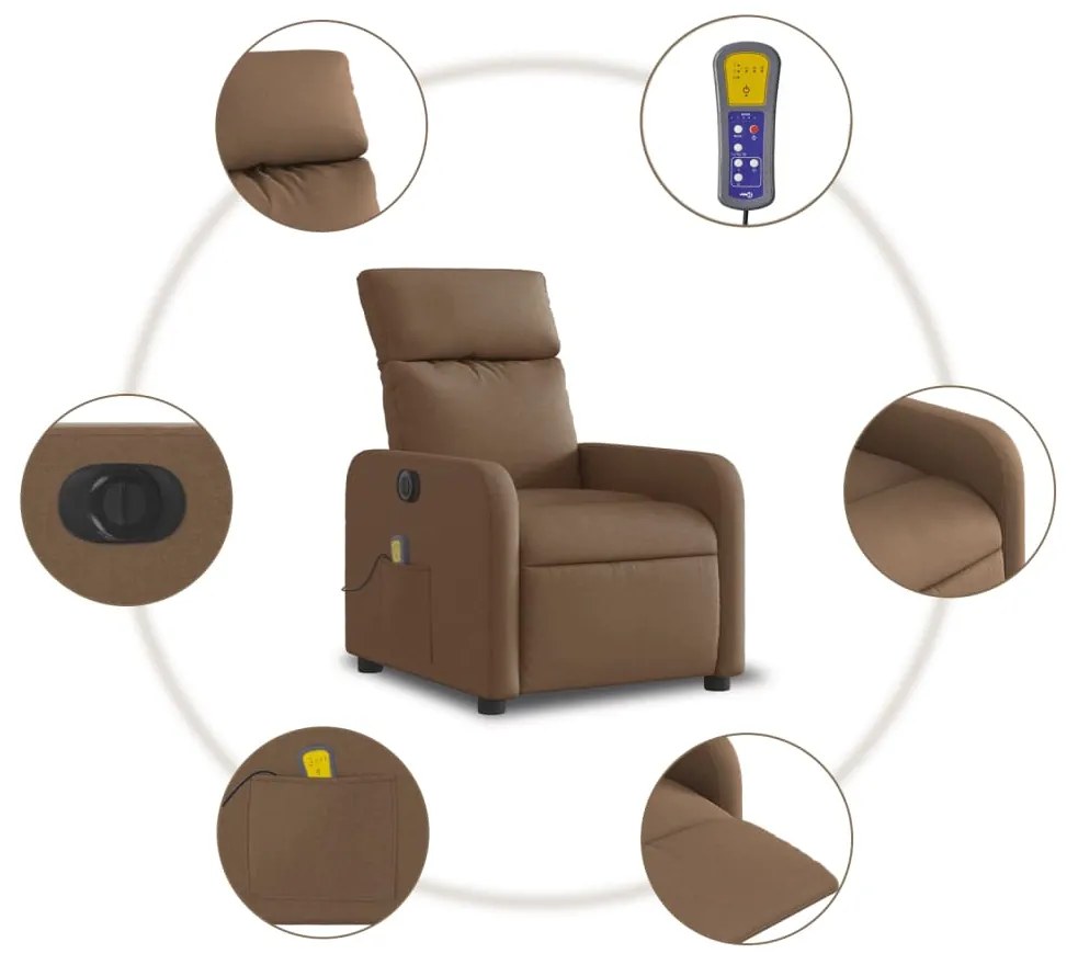 Poltrona de massagens reclinável elétrica tecido castanho