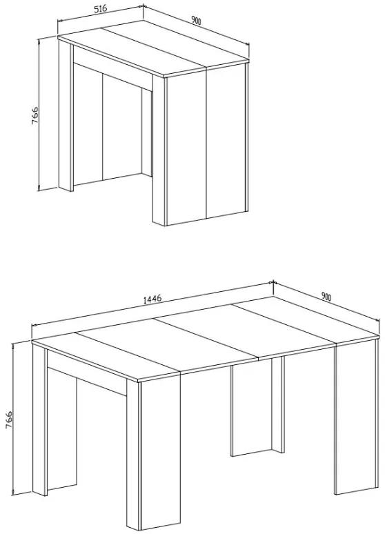 Consola de Sala de Jantar de Mesa com extensão até 140 cm, cor cinzenta, Dimensões quando fechada: 90x50x78 cm.