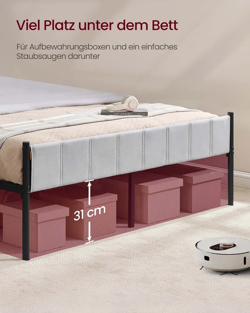 Estrutura de cama de casal 207 x 161,5 x 104 cm (COLHÃO NÃO INCLUIDO) com base em aço cinzento
