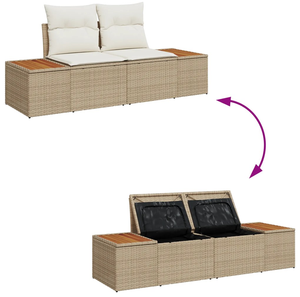 Conjunto de Sofás de Jardim de 10 Peças com Almofadas Bege Rattan Poli