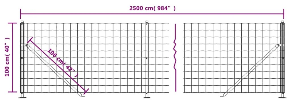 Cerca de malha de arame com flange 1x25 m verde