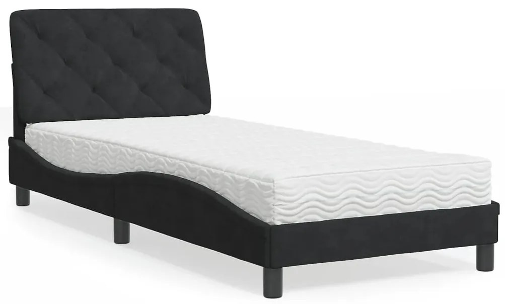 vidaXL Cama com colchão 80x200 cm veludo preto