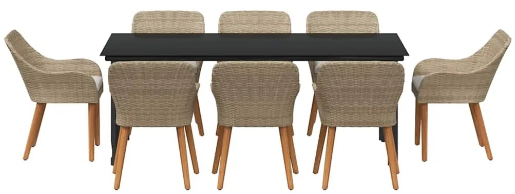 Conjunto de Jantar para Jardim de 9 Peças Bege em Rattan Polipropileno