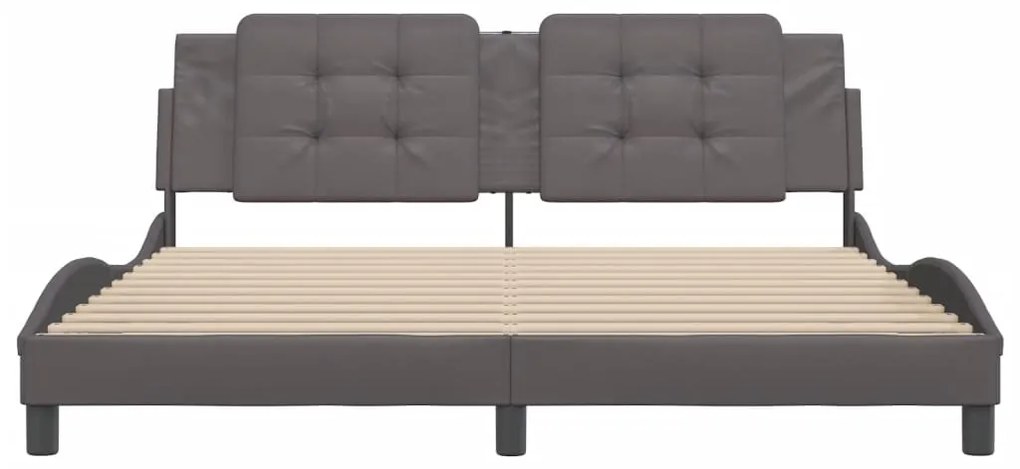 Estrutura cama c/ cabeceira 180x200cm couro artificial cinzento