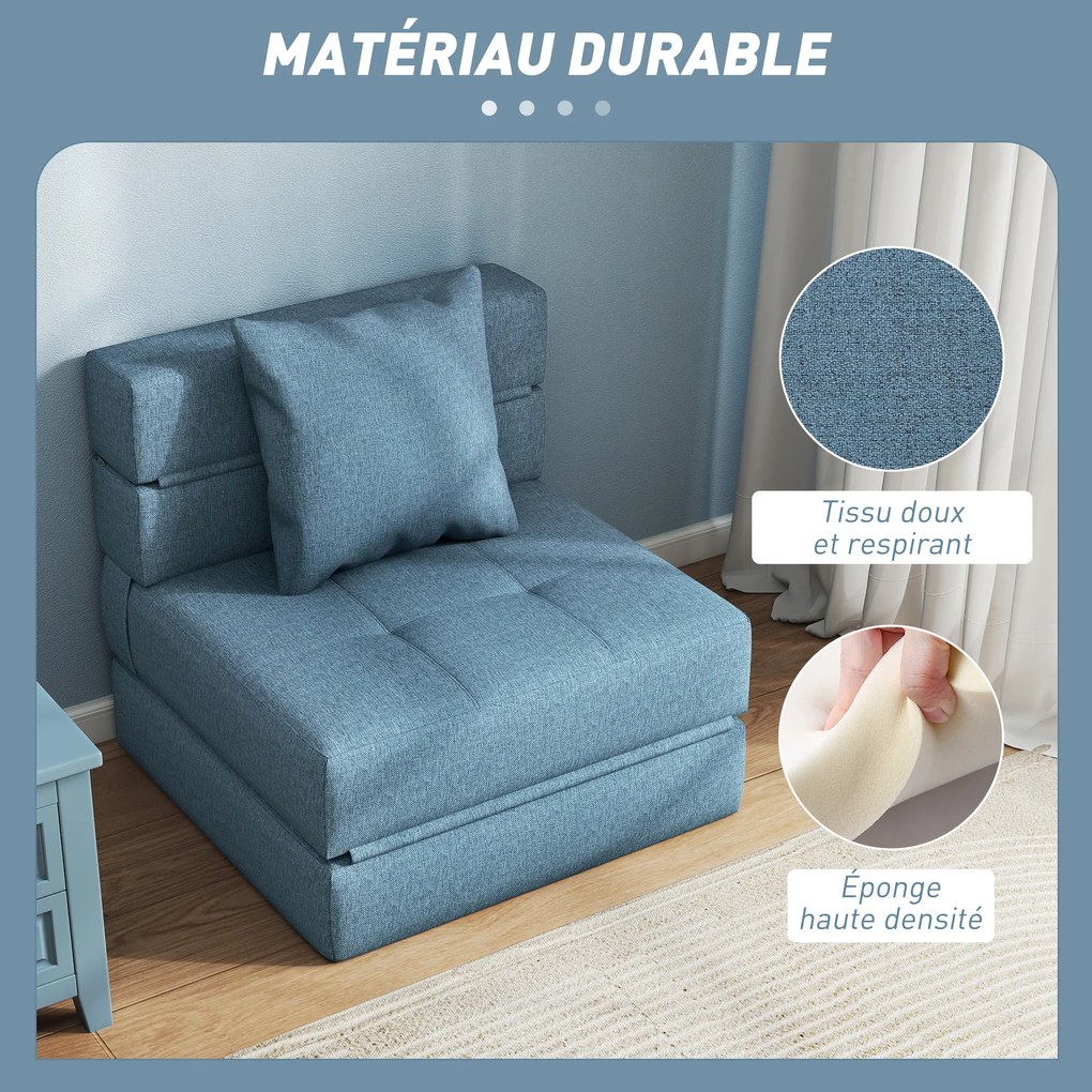 Poltrona-sofá-cama convertível de 1 lugar com 1 almofada com capa removível, tecido azul escuroR