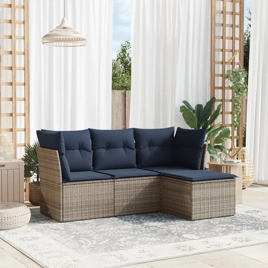 vidaXL 4 pcs conjunto sofás p/ jardim c/ almofadões vime PE cinzento