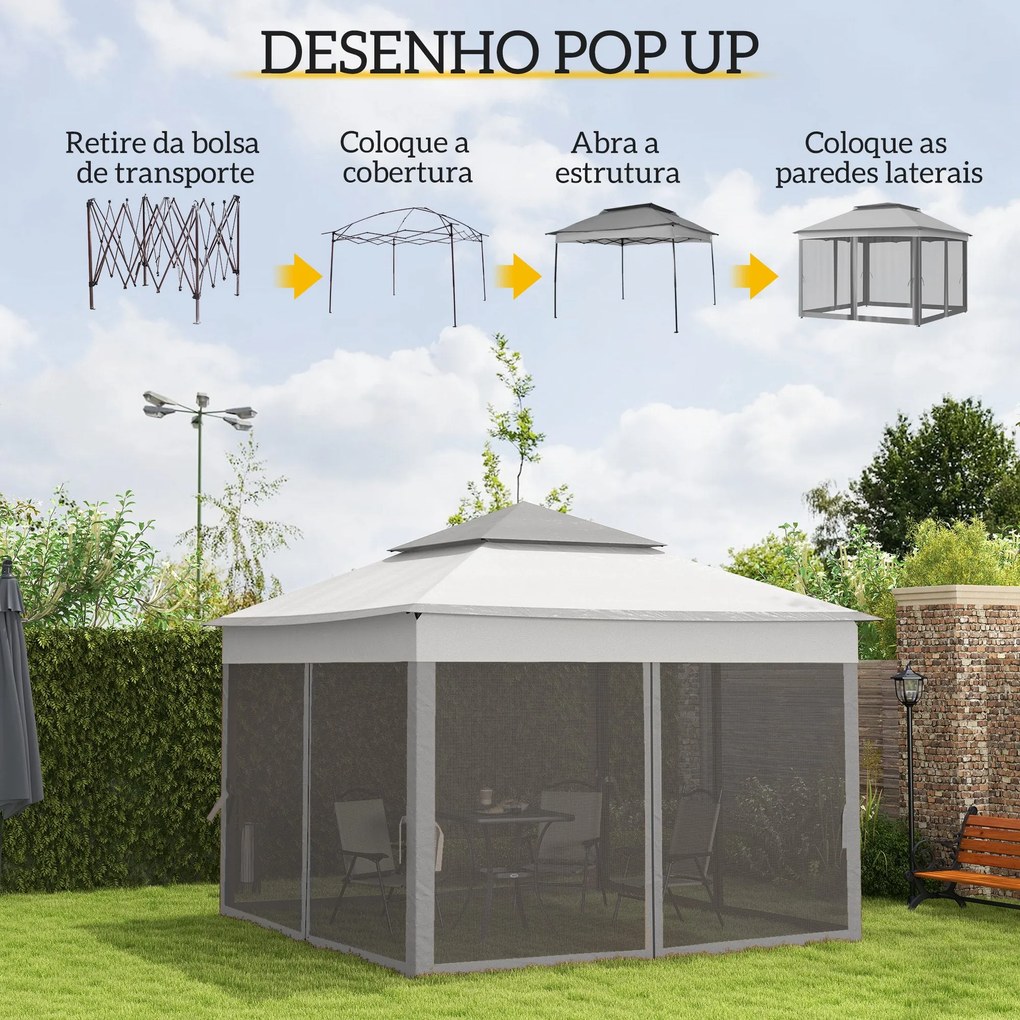 Tenda Dobrável Exterior 325x325x270 cm Tenda de Jardim com Teto Duplo