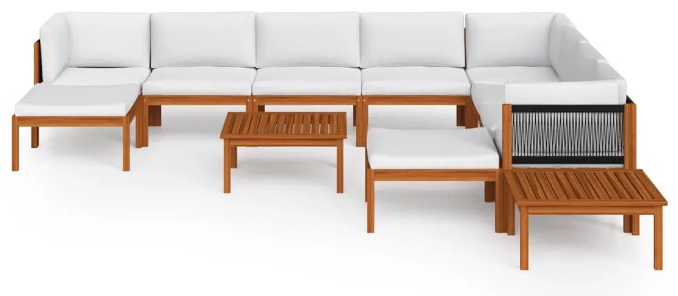 12 pcs conjunto lounge jardim c/ almofadões acácia maciça creme