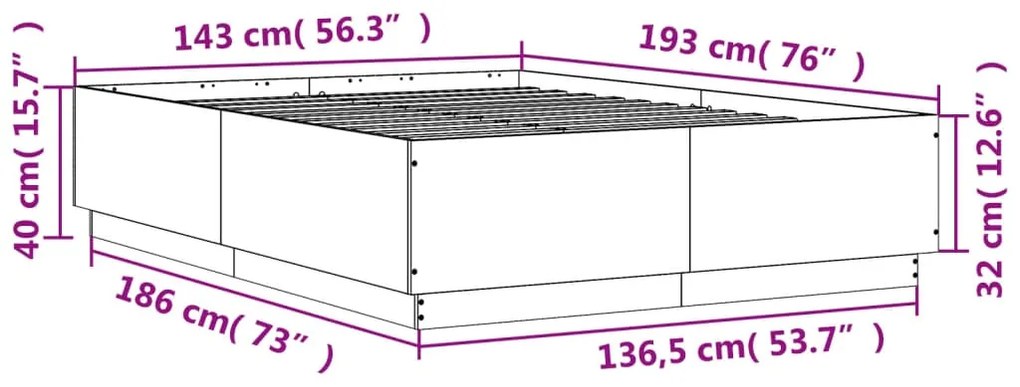 Estrutura de cama 140x190 cm derivados madeira carvalho sonoma