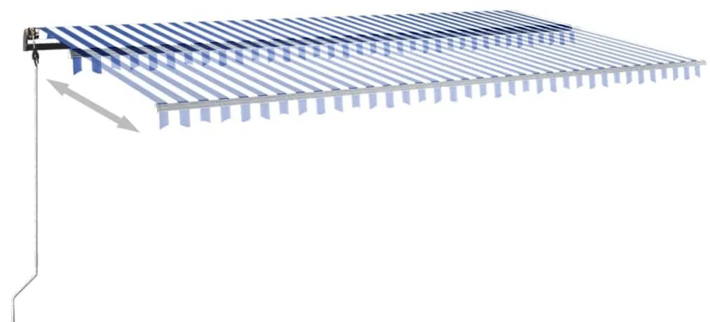 Toldo retrátil manual com LED 600x300 cm azul e branco