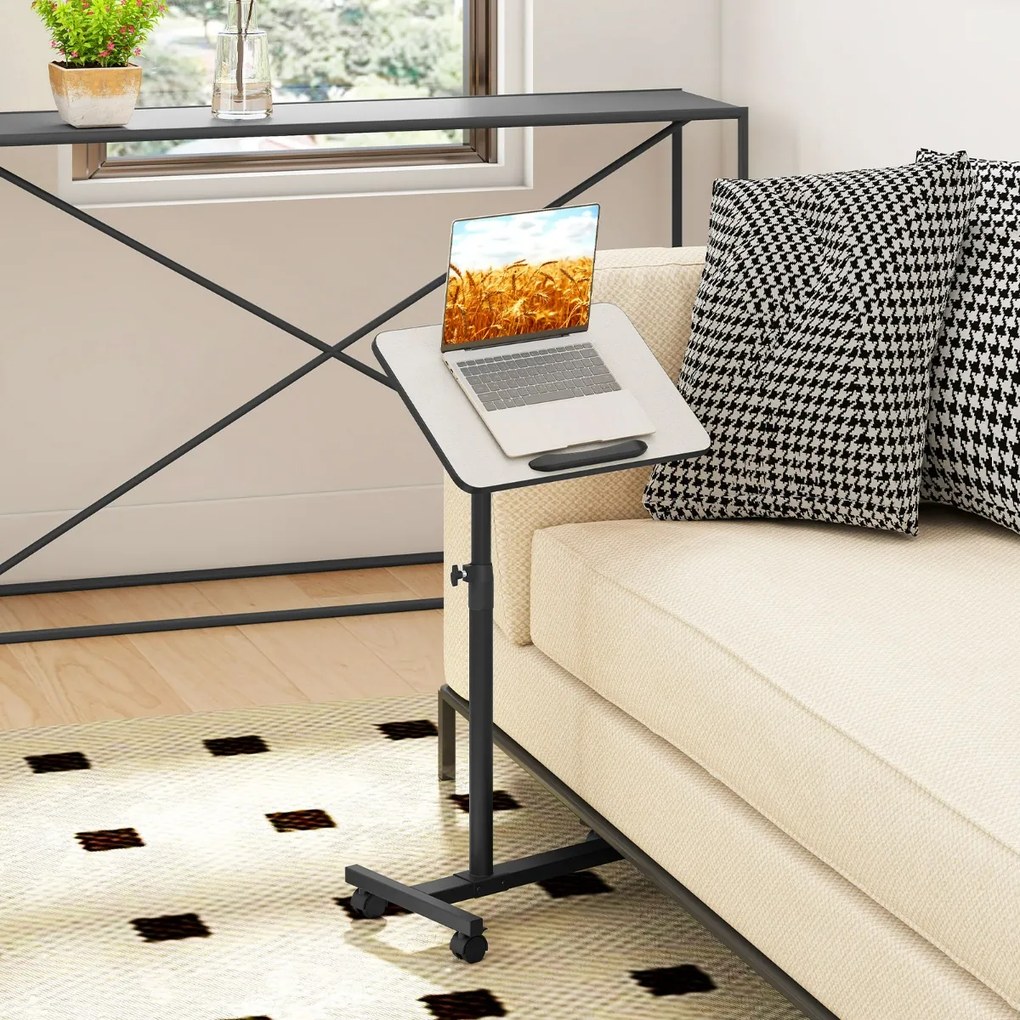Mesa Auxiliar em Forma de C de Altura Ajustável com Tampo Inclinável Para Computador Giratória 360° para Espaços Pequenos Cinza