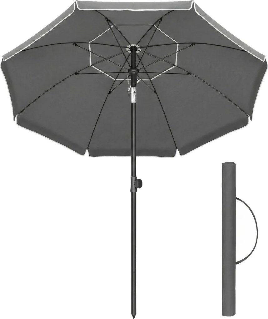 Guarda-sol regulável em altura, 200 cm, proteção UV UPF 50+ Cinza