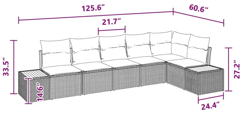 Conjunto de 6 Peças de Sofá de Jardim com Almofadas Preto Rattan Polie