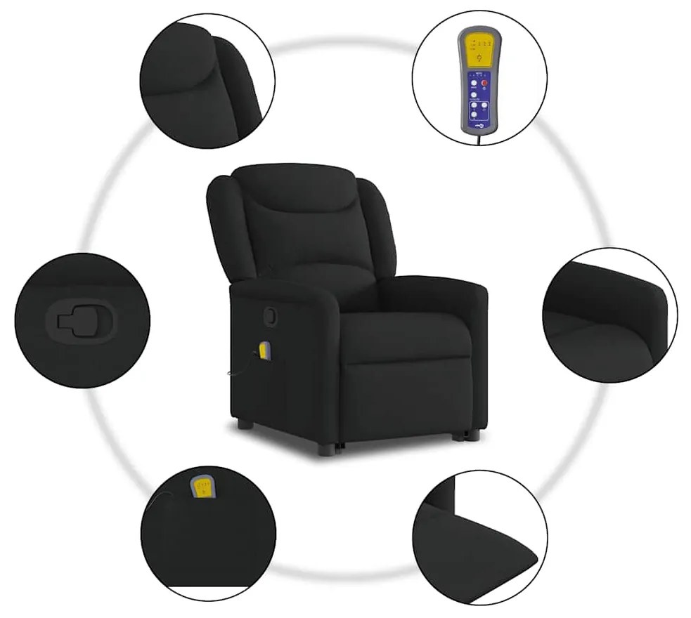 Poltrona de massagens reclinável elevatória tecido preto