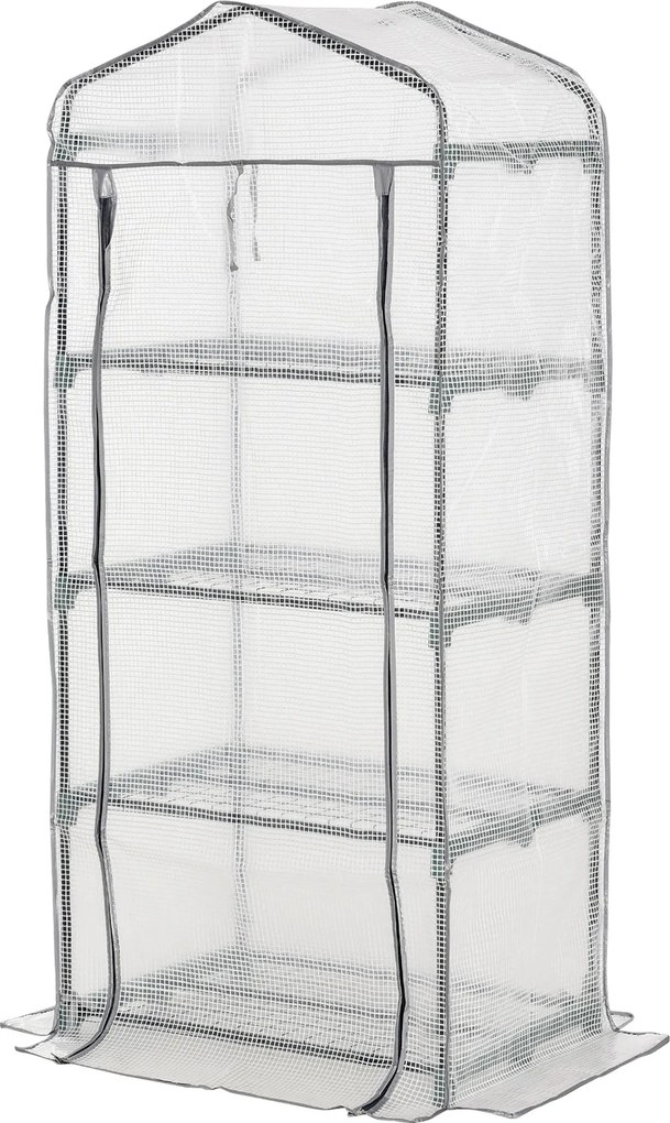 Estufa de jardim para varanda  70 x 50 x 160 cm, estante com 4 níveis, aço com revestimento epóxi, lona removível em PE de alta densidade, branco
