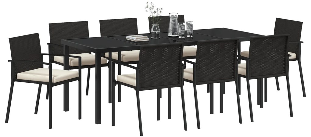 Conjunto de Jantar de Jardim 9 Peças Preto Rattan Sintético