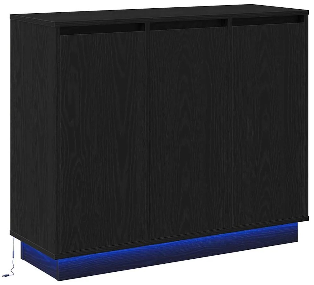 Sideboard vidaXL com LED Carvalho Preto 90x32x75 cm em madeira engenhe