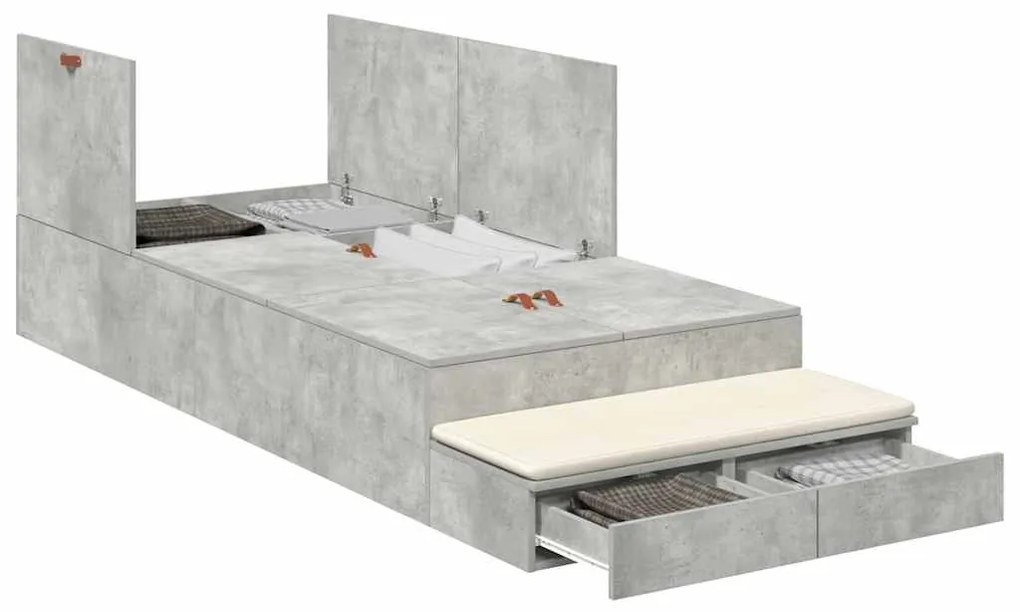 Cama de Armazenamento Cinza Concreto 75x190 cm