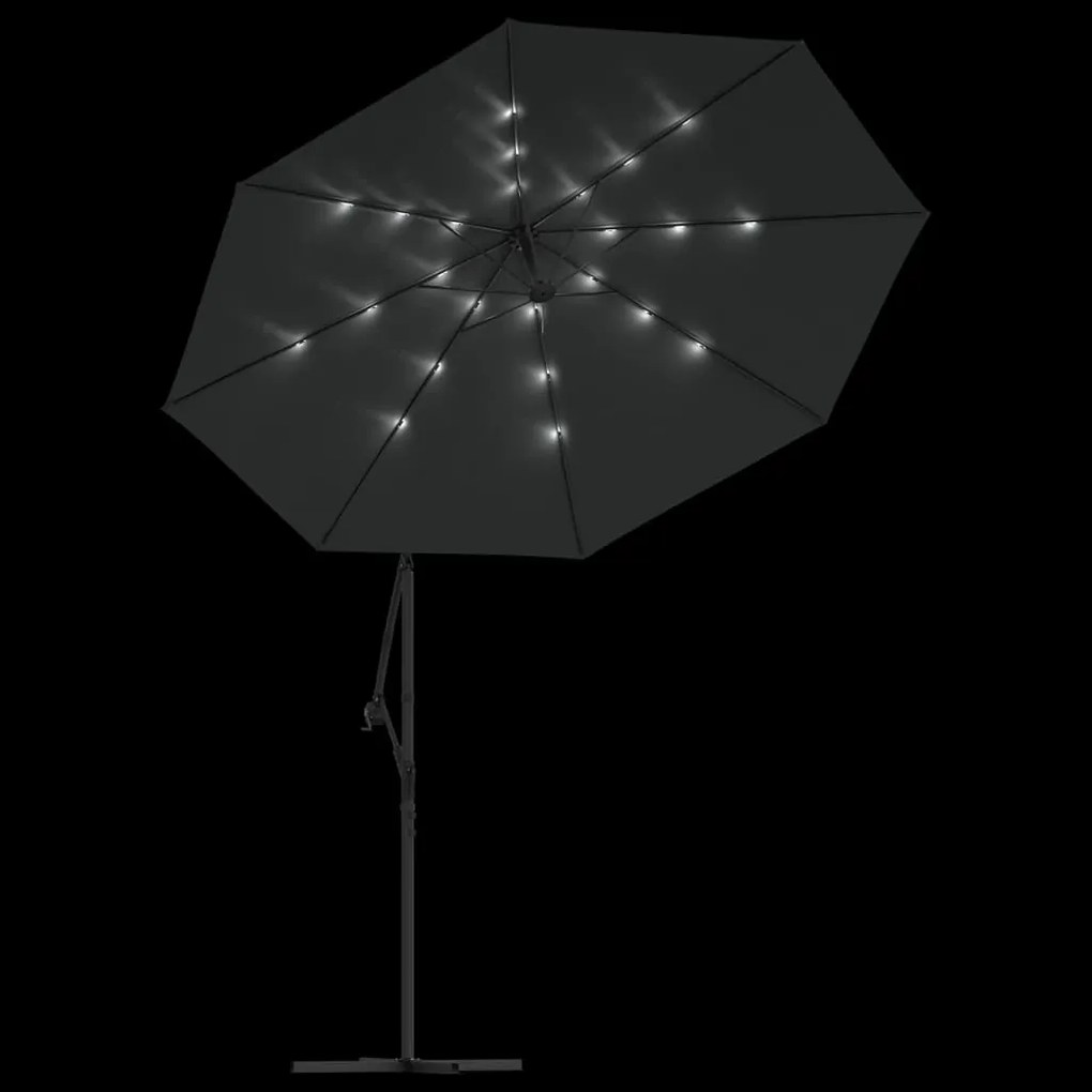 Guarda-sol cantilever c/ luzes LED e poste aço 300 cm antracite