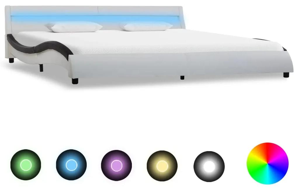 285683 vidaXL Estrutura cama c/ LEDs couro artificial 180x200cm branco/preto