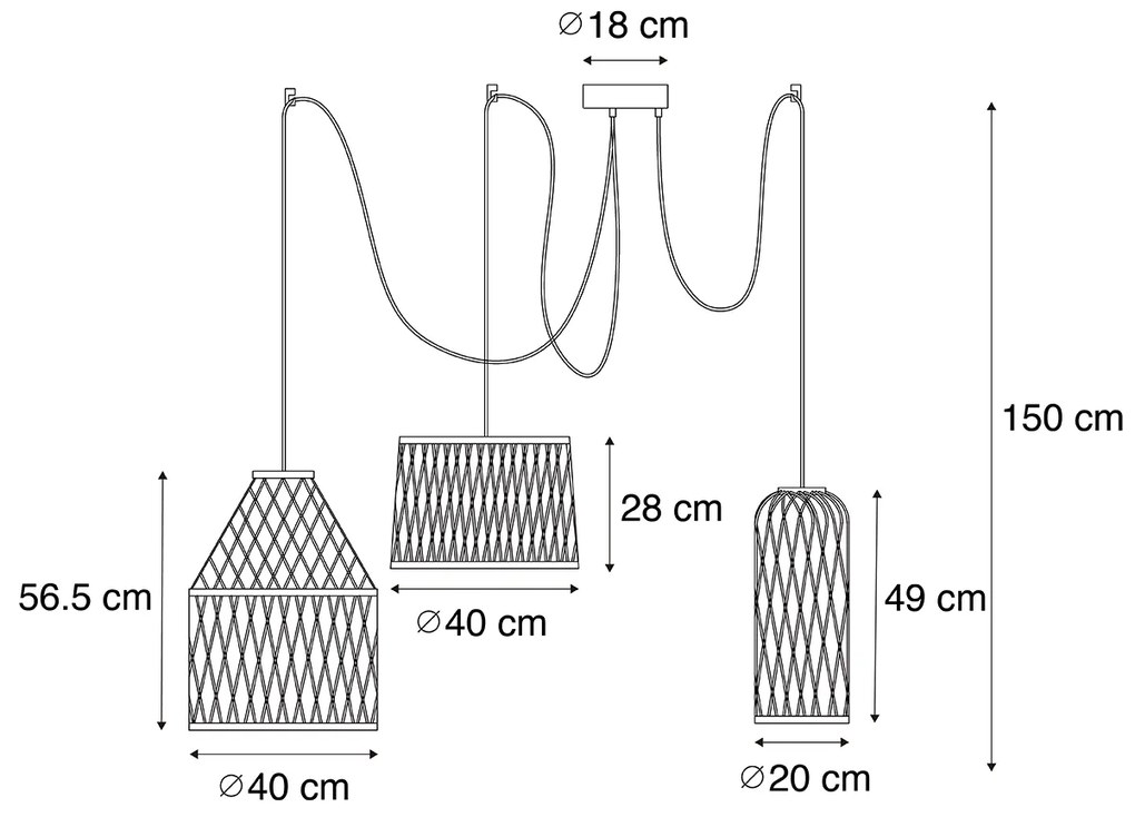 Candeeiro suspenso inteligente para exterior em rattan 3 luzes incluindo LED - Calamus Rústico