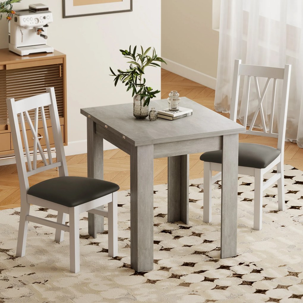 Mesa de Jantar Extensível Retangular, 140 x 80 x 77,5 cm, Para 4 a 6 Pessoas, Cinzenta