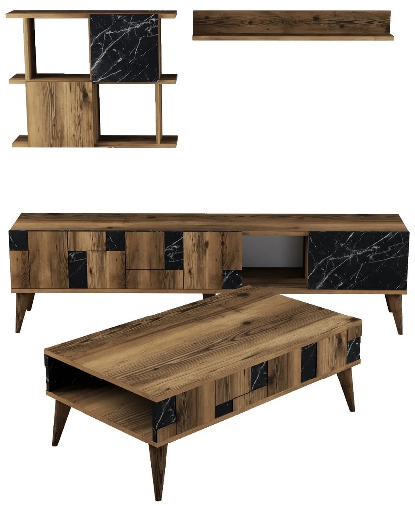 Conjunto de Mobiliário de Sala de Estar Madrid – Nogueira/Preto – Dive